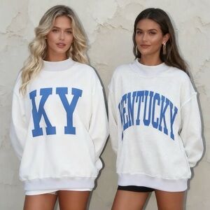 White Sweatshirt with Blue Kentucky Print